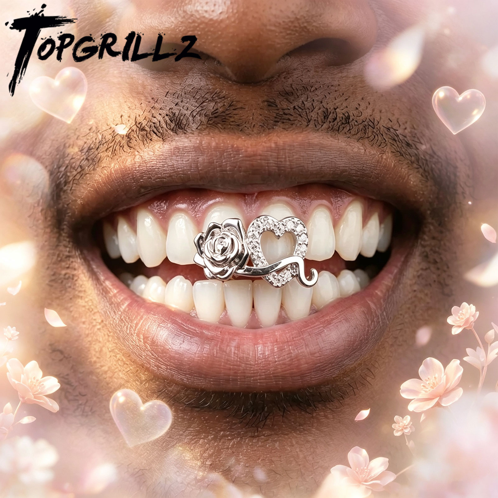 Women'S Fashion Visor - TOPGRILLZ Romantic Zircon Double Hollow Heart