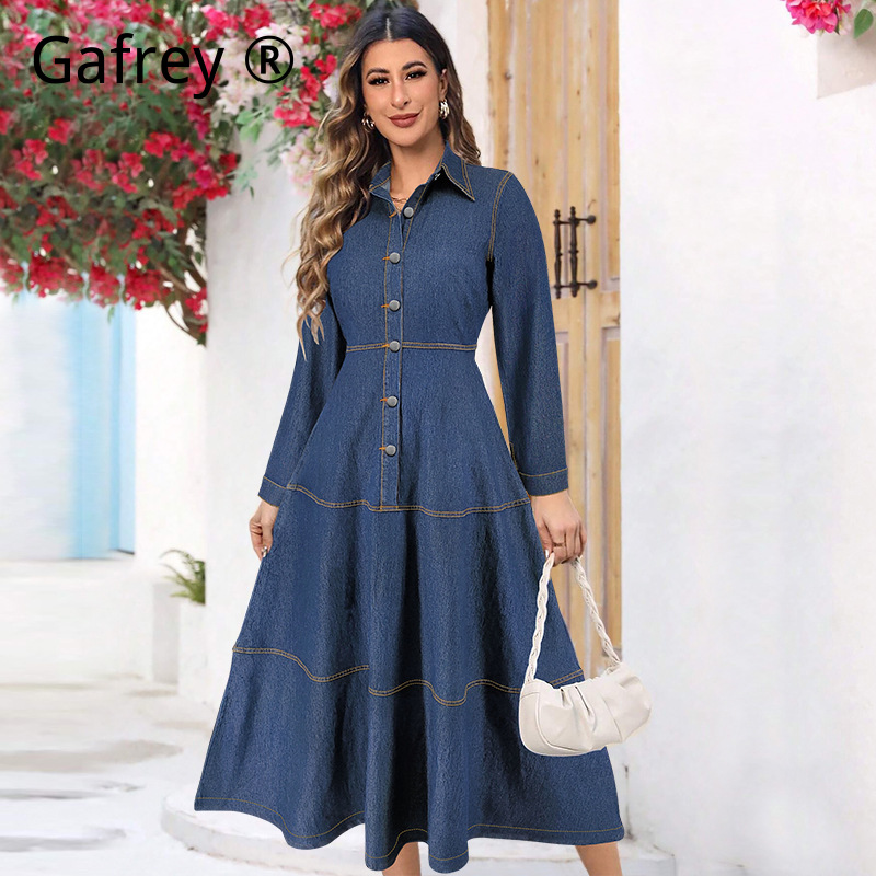 New Fashion Denim Jean Shirt D - Belted Shirt Dress ulasan dan harga