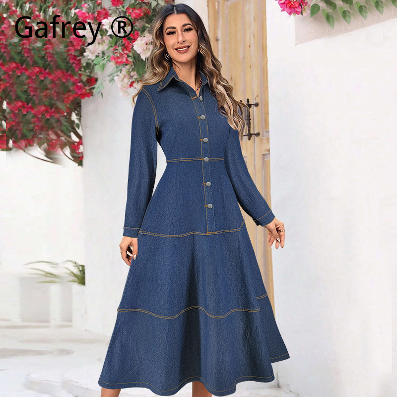 New Fashion Denim Jean Shirt D - Belted Shirt Dress ulasan dan harga