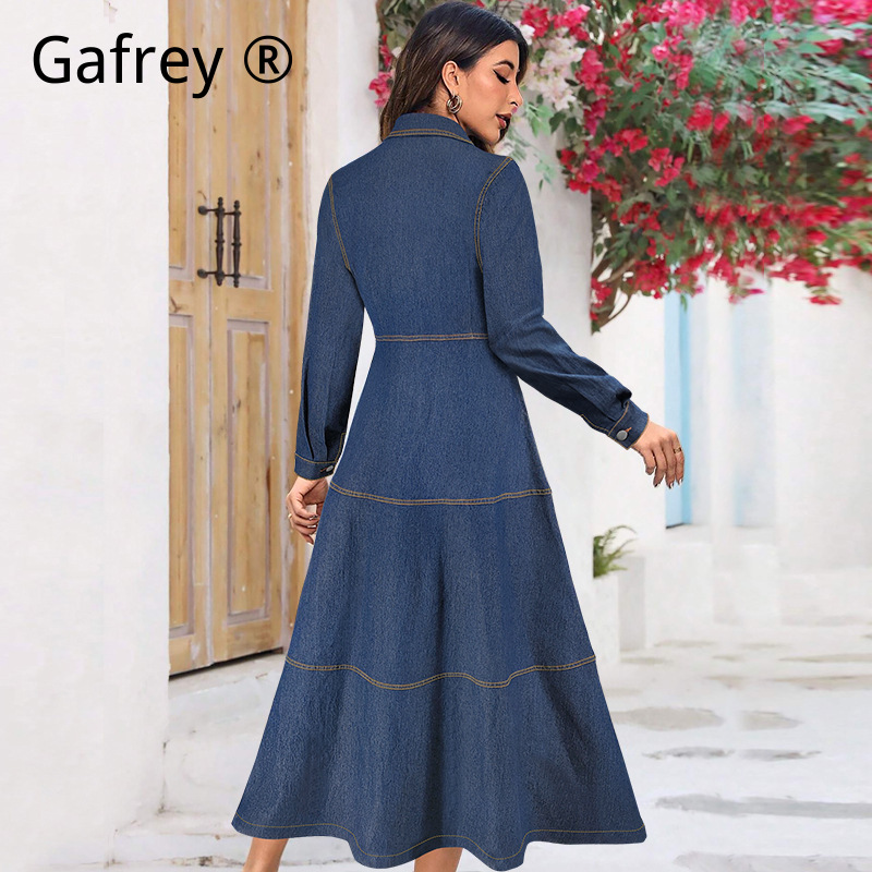 New Fashion Denim Jean Shirt D - Belted Shirt Dress ulasan dan harga
