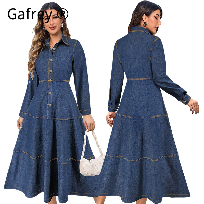 New Fashion Denim Jean Shirt D - Belted Shirt Dress ulasan dan harga