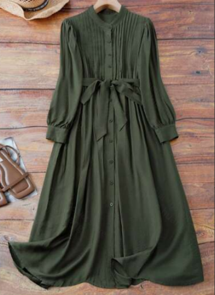 Plus size women's army green p - Belted Shirt Dress ulasan dan harga