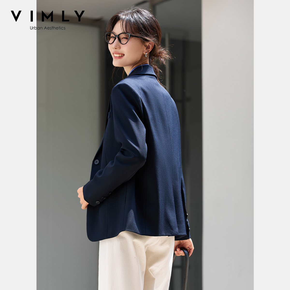 VIMLY Women's Navy Blue Jacket - Blazer Women Oversized ulasan dan harga