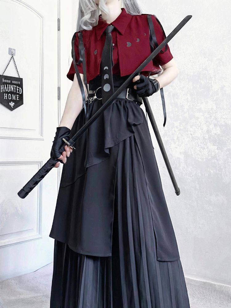 2025 New Gothic Vintage Elegan - Belted Shirt Dress ulasan dan harga