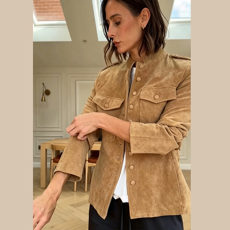 Women Faux Suede Cropped Jacke - Women'S Fashion Utility Jacket ulasan dan harga