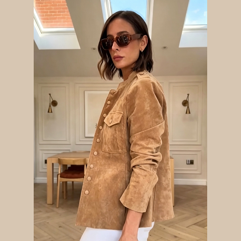 Women Faux Suede Cropped Jacke - Women'S Fashion Utility Jacket ulasan dan harga