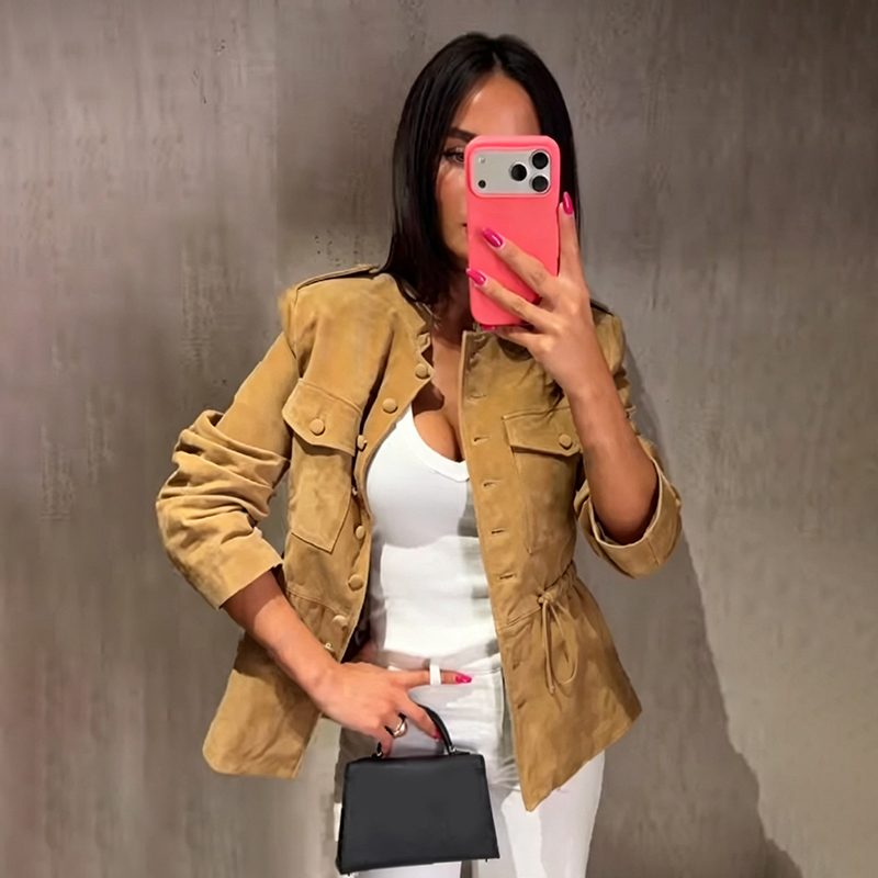 Women Faux Suede Cropped Jacke - Women'S Fashion Utility Jacket ulasan dan harga