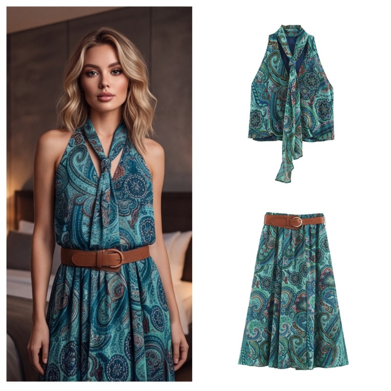 Vintage Printed Belt Long Skir - Belted Shirt Dress ulasan dan harga