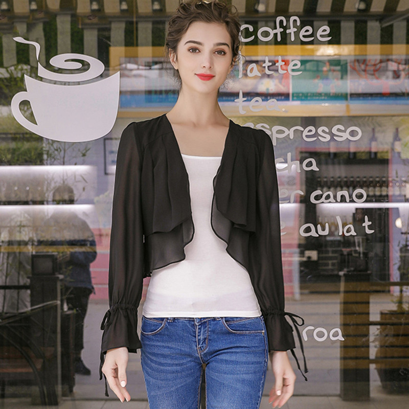 Women Ruffled Sleeve thin chif - Women'S Fashion Kimono ulasan dan harga