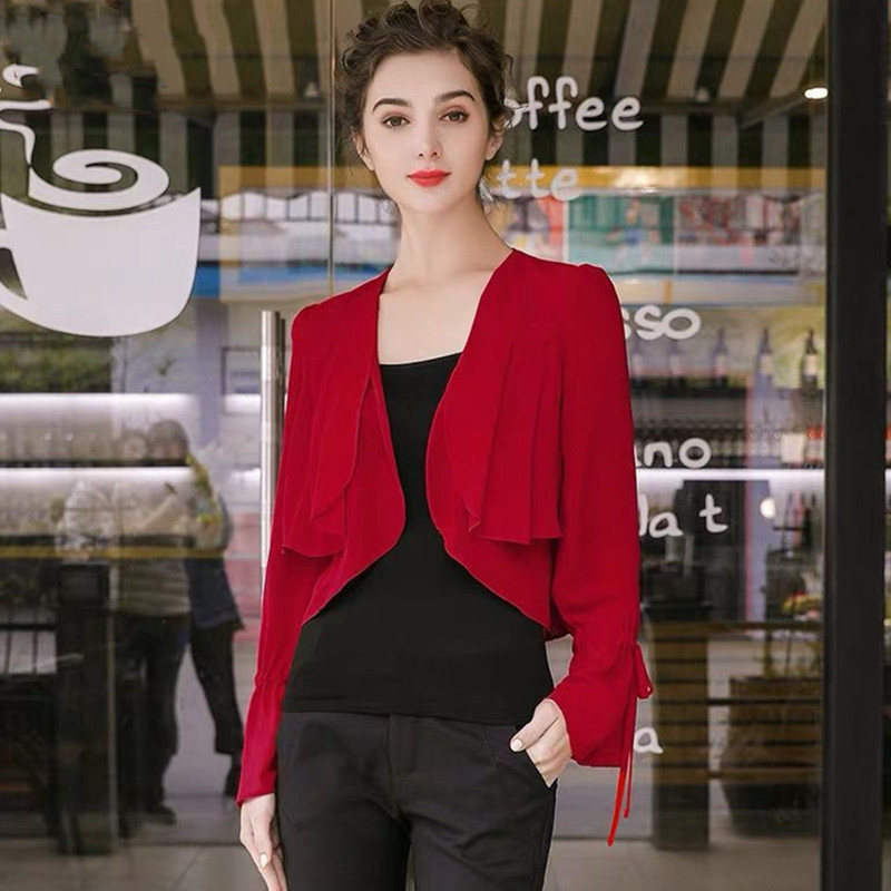 Women Ruffled Sleeve thin chif - Women'S Fashion Kimono ulasan dan harga