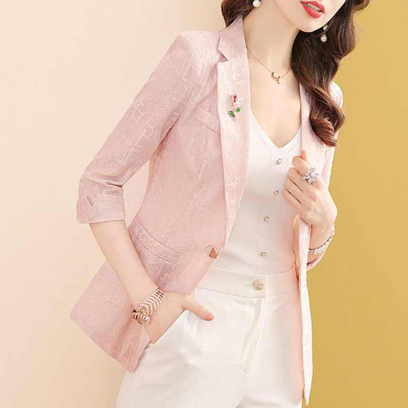 Elegant Solid Color Spliced Po - Blazer Women Oversized ulasan dan harga