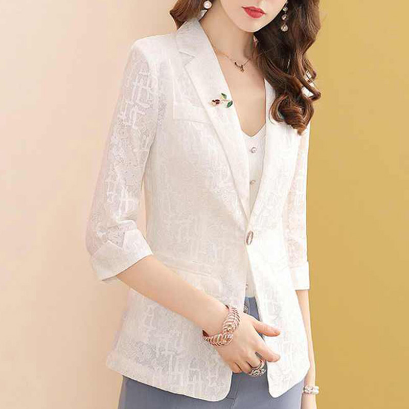 Elegant Solid Color Spliced Po - Blazer Women Oversized ulasan dan harga